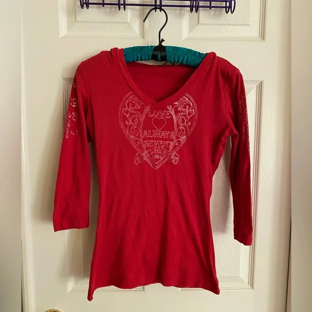 7 For All Mankind lightweight 3/4 sleeve hooded shirt - Picture 1 of 7